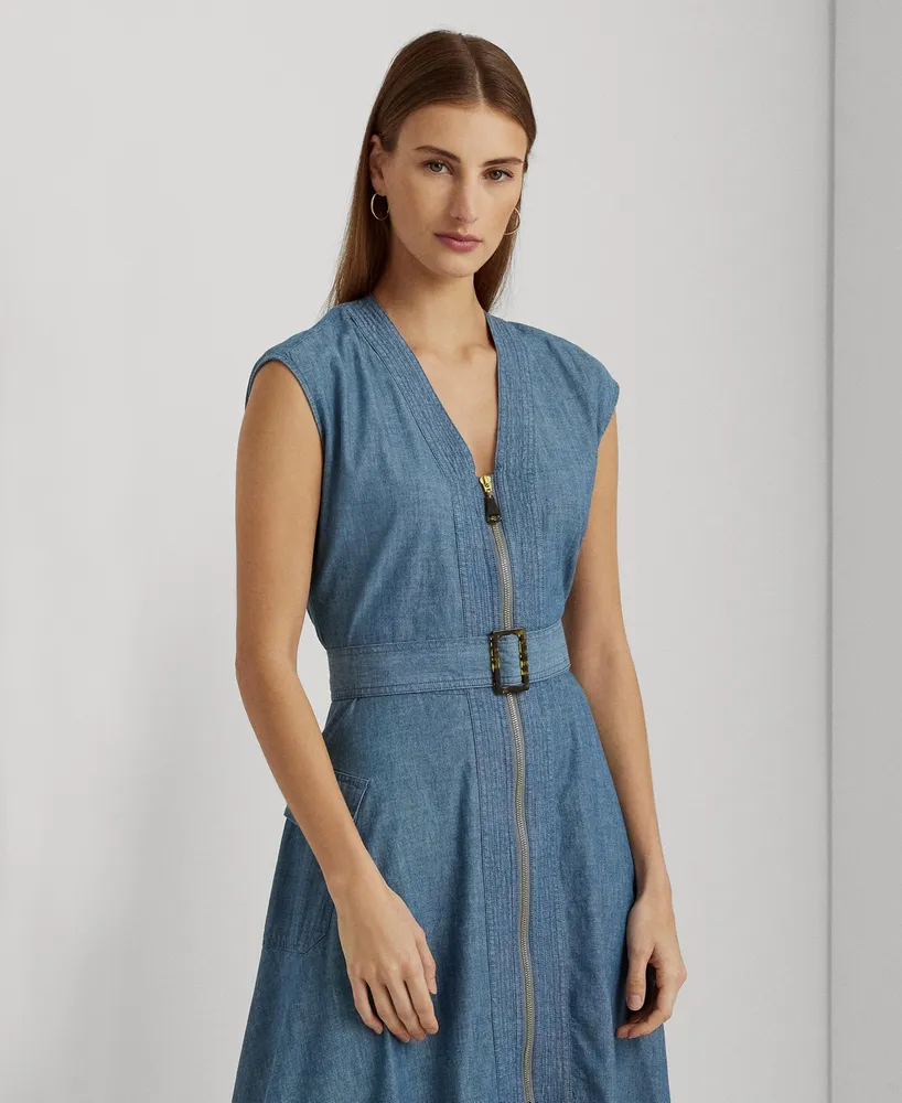 Lauren Ralph Women's Belted Denim Cap-Sleeve Dress