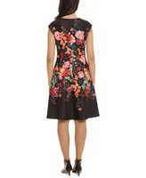 London Times Petite Split-Neck Floral-Print Fit & Flare Dress