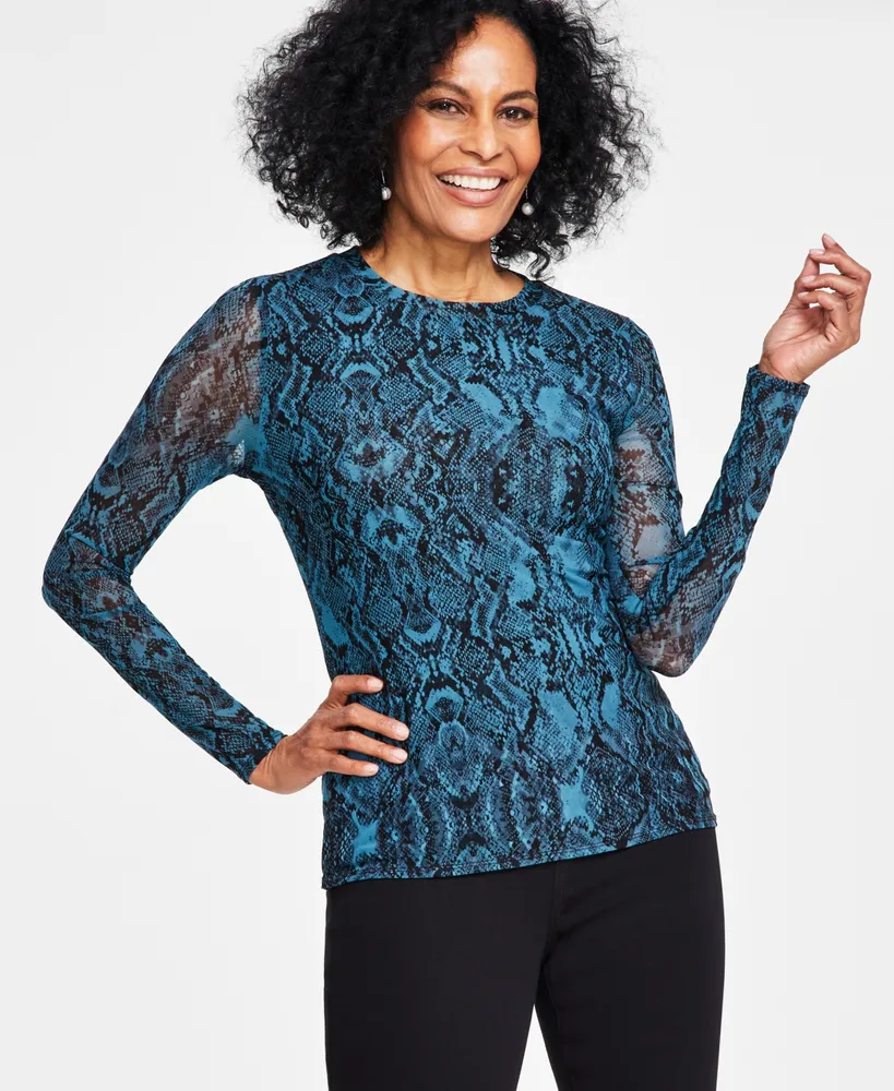 I.n.c. International Concepts Women's Printed Mesh Top, Created