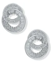 Anne Klein Silver-Tone Cubic Zirconia Double Circle Button Earrings