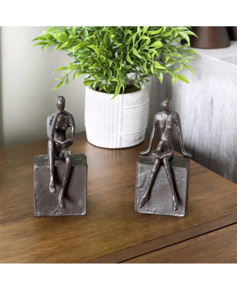 Danya B Man and Woman Reading on A Block Cast Iron Bookend Set