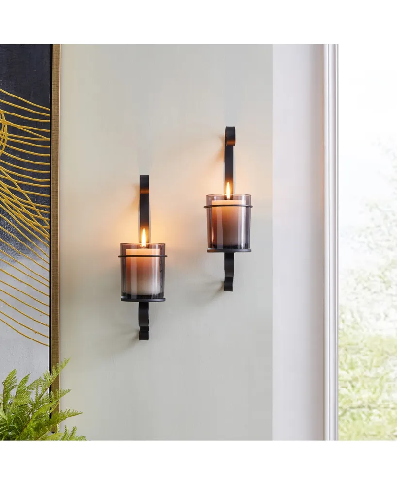 Danya B Vintage-Like Wall Sconce 2-Piece Candle Holder Set with Smoke Glass Hurricanes