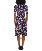 London Times Petite Printed Jersey A-Line Midi Dress