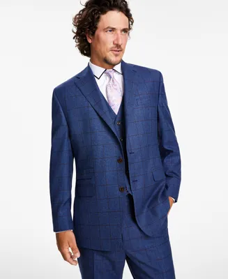 Tayion Collection Men's Classic-Fit Stretch Navy Windowpane Suit Separates Jacket