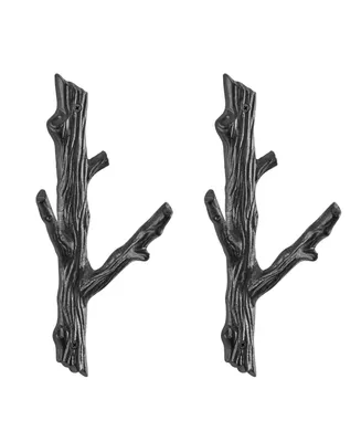 Danya B Cast Iron Tree Branch Double 2-Piece Wall Mount Coat Hooks Set