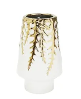 12" H White Ceramic Vase Gold-Tone Design