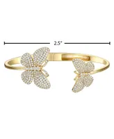 Rachel Glauber 14k Gold Plated with Cubic Zirconia French Pave Butterfly Open Cuff Bangle Bracelet