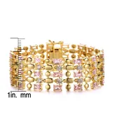 Rachel Glauber Exquisite 14K Gold-Plated Pink & Cubic Zirconia Geometric Mesh Link Bracelet