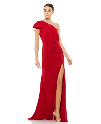 Women's Ruffled One Shoulder Draped Gown