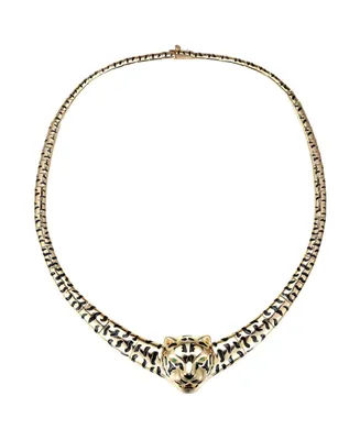 Rachel Glauber 14k Gold Plated with Black Enamel Leopard Head Omega Necklace