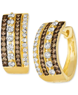 Le Vian Chocolate Diamond & Nude Multirow Small Hoop Earrings (1-1/4 ct. t.w.) 14k Gold, 0.7" (Also Available Rose Gold)