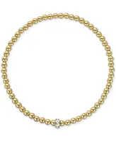 Zoe Lev Diamond Accent Rondelle Polished Bead Stretch Bracelet in 14k Two-Tone Gold
