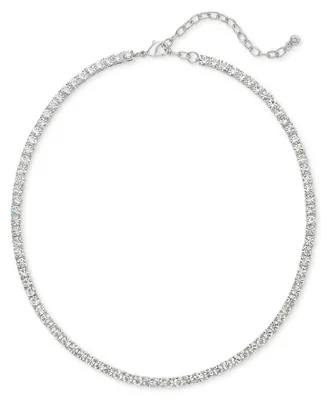 On 34th Silver-Tone 4mm Crystal Tennis Necklace, 15"+3" extender, Created for Macy's