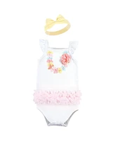 Little Treasure Baby Girls Sleeveless Bodysuit and Headband Set, Hawaiian