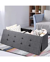 Costway Fabric Folding Storage Ottoman Chest W/Divider Bed End Bench
