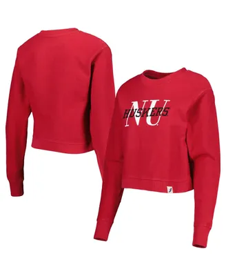 Women's League Collegiate Wear Scarlet Nebraska Huskers Classic Corded Timber Crop Pullover Sweatshirt