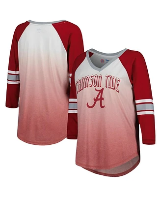 Women's G-iii 4Her by Carl Banks White, Crimson Alabama Crimson Tide Lead Off Ombre Raglan 3/4-Sleeve V-Neck T-shirt