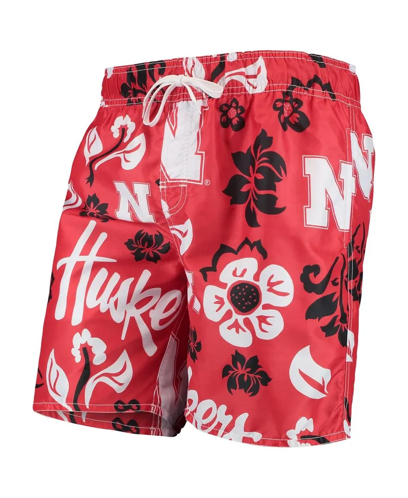 Men's Wes & Willy Scarlet Nebraska Huskers Floral Volley Swim Trunks