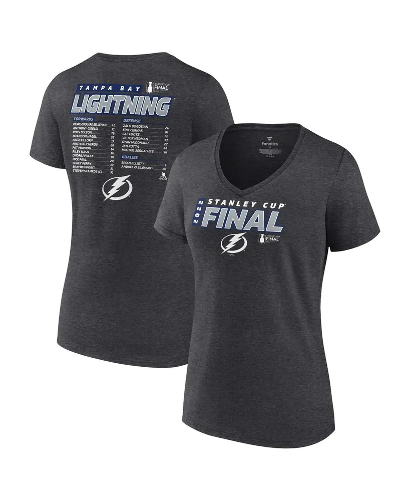 Women's Fanatics Heathered Charcoal Tampa Bay Lightning 2022 Stanley Cup Final Own Goal Roster V-Neck T-shirt