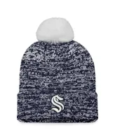 Women's Fanatics Deep Sea Blue Seattle Kraken Glimmer Cuffed Knit Hat with Pom