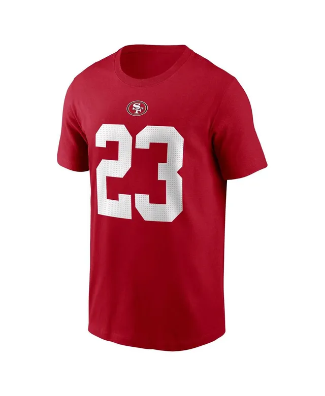 Majestic Threads Men's Majestic Threads Christian McCaffrey Cream/Scarlet  San Francisco 49ers Player Name & Number Raglan 3/4-Sleeve T-Shirt