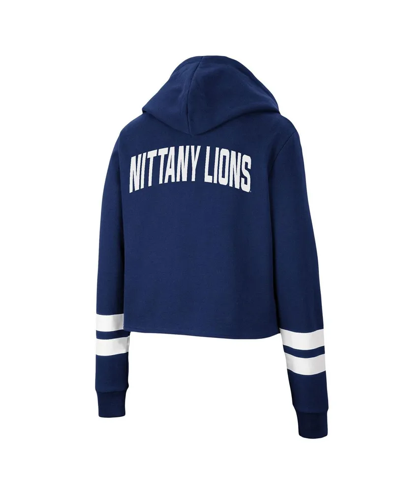 Women's Colosseum Navy Penn State Nittany Lions Throwback Stripe Cropped Pullover Hoodie