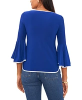 Sam & Jess Petite Contrast-Trim Bell-Sleeve Top