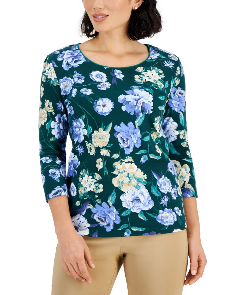 Karen Scott Short Sleeve Scoop Neck Top, Created for Macy's - Macy's