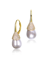 Genevive Sterling Silver Cubic Zirconia and Pearl Bulb Earrings