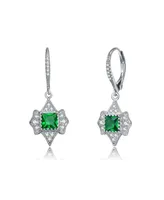 Genevive Sterling Silver Princess and Round Cubic Zirconia Leverback Earrings