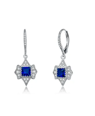 Genevive Sterling Silver Princess and Round Cubic Zirconia Leverback Earrings