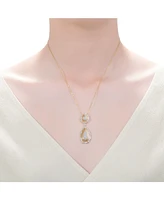 White Gold and 14K Gold Plated Cubic Zirconia 2 Drop Pendant Necklace