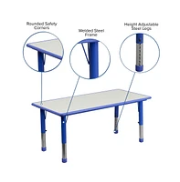 Emma+Oliver 23.625"W X 47.25"L Rectangular Plastic Height Adjustable Activity Table