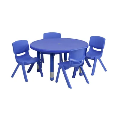 Emma+Oliver 33" Round Plastic Height Adjustable Activity Table Set With Chairs