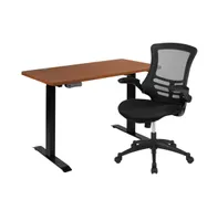 Electric Height Adjustable Standing Desk With Mesh Executive Chair