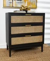 Rosemary Lane 32" Wood 3 Drawer Cabinet with Cane Front Drawers and Gold-Tone Handles