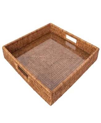 Artifacts Rattan Square Serving Ottoman Tray with Glass Insert