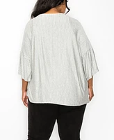 Coin 1804 Plus Stripe Ruffle Sleeve Kimono Top