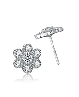 Genevive Cubic Zirconia Sterling Silver Flower Shape Stud Style Earrings