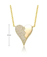 Rachel Glauber 14k Yellow Gold Plated with Cubic Zirconia Broken Cracked Zig-Zag Half & Half Stolen Heart Pendant Necklace