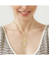 Rachel Glauber 14k Gold Plated Sterling Silver with Cubic Zirconia Double Entwined Oval Eternity Circle Pendant Necklace