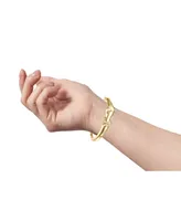 Rachel Glauber 14k Yellow Gold Plated with Green & Cubic Zirconia Wild Cat Door Knocker Bangle Bracelet