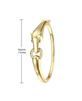 Rachel Glauber 14k Yellow Gold Plated with Green & Cubic Zirconia Wild Cat Door Knocker Bangle Bracelet
