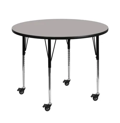 Emma+Oliver Mobile 42" Round Hp Laminate Adjustable Activity Table