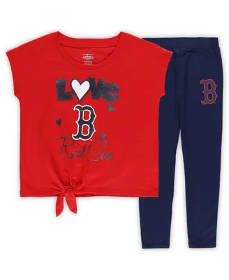 Little Girls Navy, Red Boston Sox Forever Love Tri-Blend T-shirt and Leggings Set