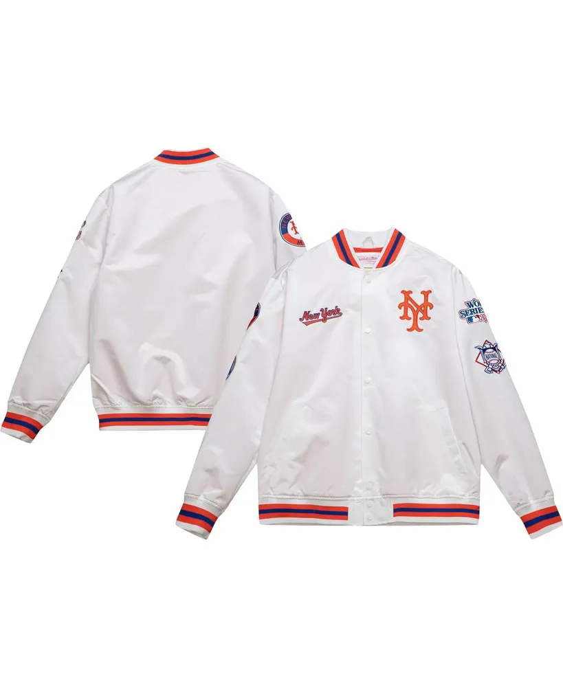 Men's Mitchell & Ness White New York Mets City Collection Satin Full-Snap Varsity Jacket