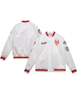 Men's Mitchell & Ness White New York Mets City Collection Satin Full-Snap Varsity Jacket