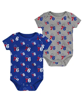 Newborn and Infant Boys Girls Royal, Gray Philadelphia 76ers Two-Pack Double Up Bodysuit Set