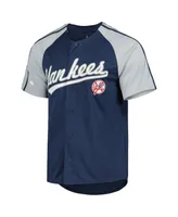 Men's Stitches Navy New York Yankees Button-Down Raglan Fashion Jersey