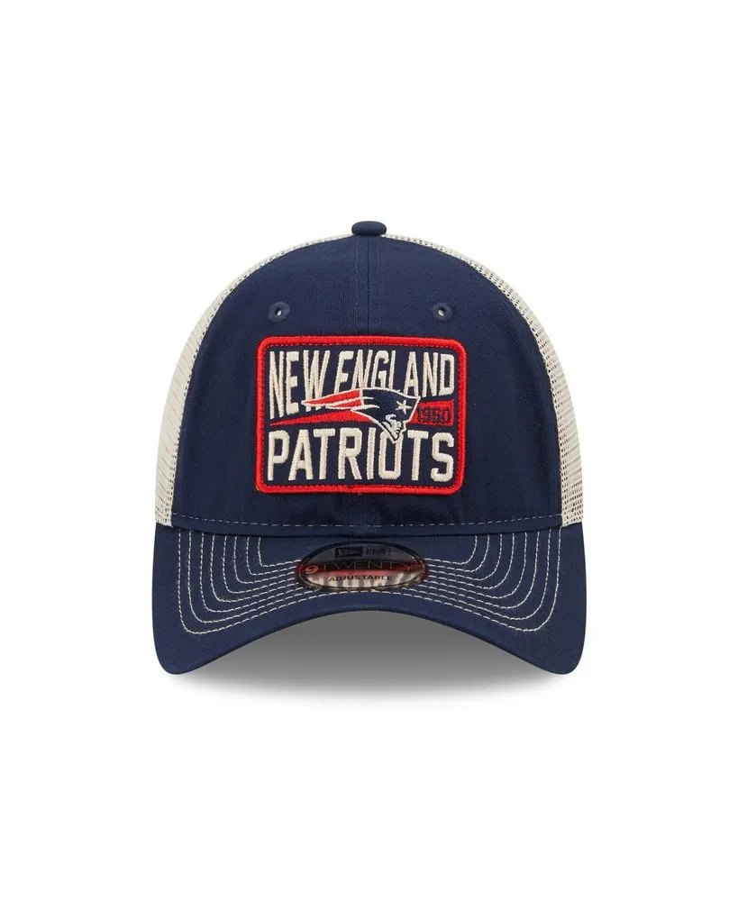 Men's New Era Navy, Natural New England Patriots Devoted Trucker 9TWENTY Snapback Hat